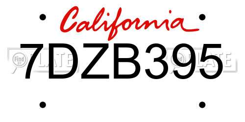 7DZB395 California License Plate
