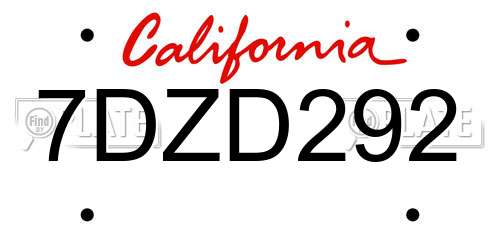 7DZD292 California License Plate
