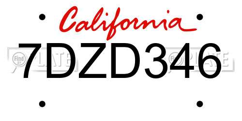 7DZD346 California License Plate