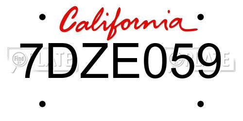 7DZE059 California License Plate
