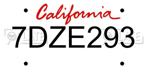 7DZE293 California License Plate