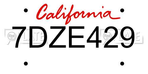 7DZE429 California License Plate