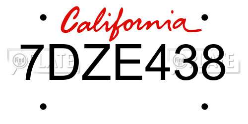 7DZE438 California License Plate