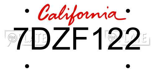 7DZF122 California License Plate