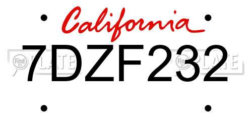 7DZF232 California License Plate