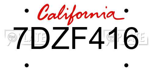 7DZF416 California License Plate