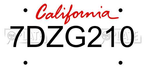 7DZG210 California License Plate