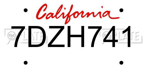 7DZH741 California License Plate
