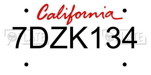 7DZK134 California License Plate