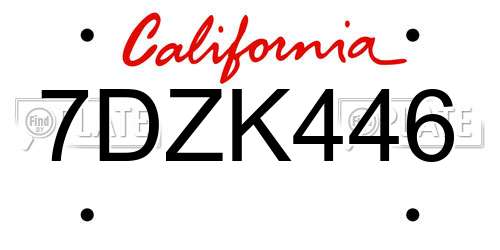 7DZK446 California License Plate