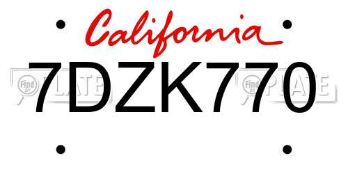 7DZK770 California License Plate