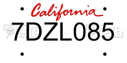 7DZL085 California License Plate