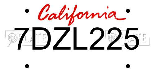 7DZL225 California License Plate