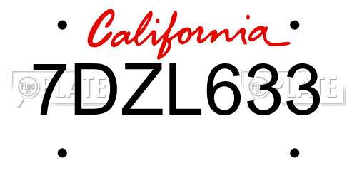 7DZL633 California License Plate