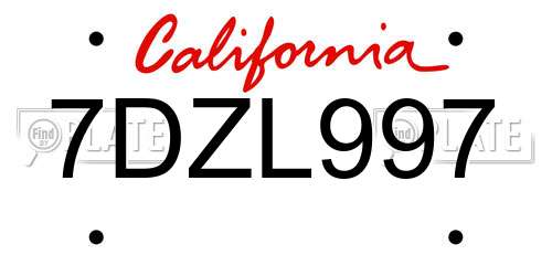7DZL997 California License Plate