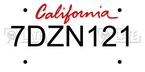 7DZN121 California License Plate