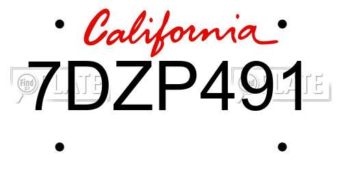 7DZP491 California License Plate