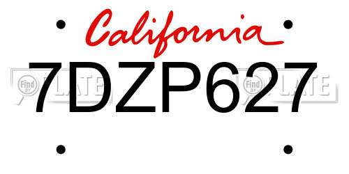 7DZP627 California License Plate
