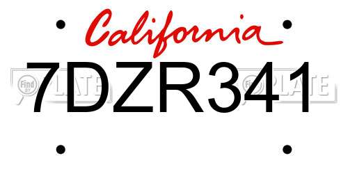 7DZR341 California License Plate