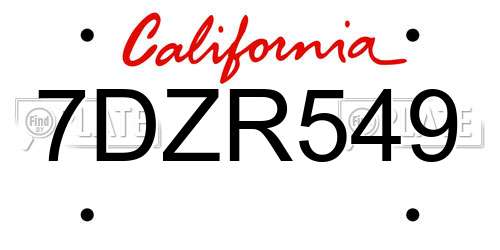 7DZR549 California License Plate