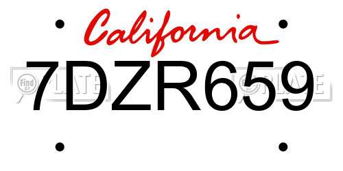7DZR659 California License Plate
