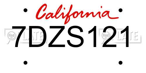 7DZS121 California License Plate