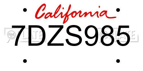 7DZS985 California License Plate