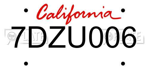 7DZU006 California License Plate
