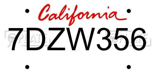 7DZW356 California License Plate