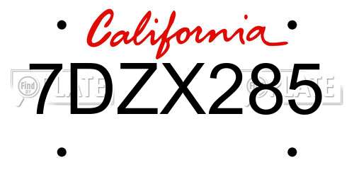 7DZX285 California License Plate