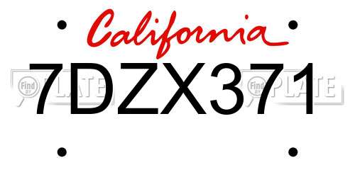 7DZX371 California License Plate