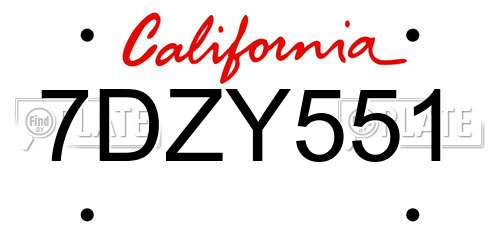 7DZY551 California License Plate