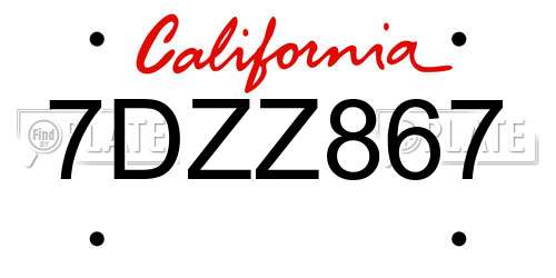 7DZZ867 California License Plate
