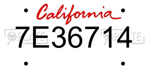 7E36714 California License Plate