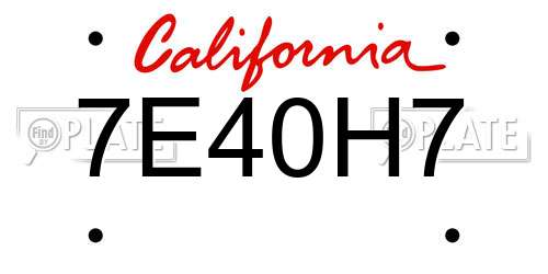 7E40H7 California License Plate