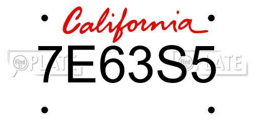 7E63S5 California License Plate