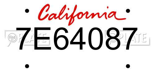 7E64087 California License Plate