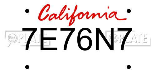 7E76N7 California License Plate