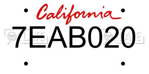 7EAB020 California License Plate