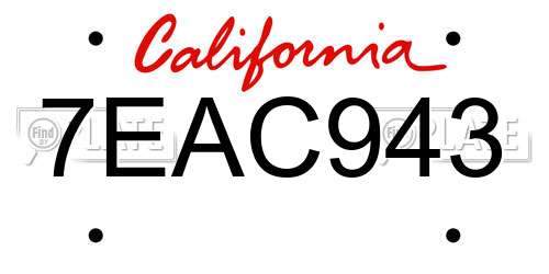 7EAC943 California License Plate
