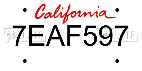 7EAF597 California License Plate