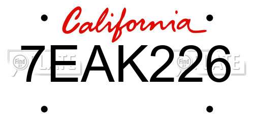 7EAK226 California License Plate