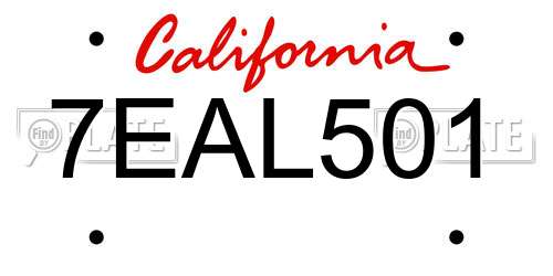 7EAL501 California License Plate