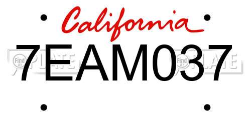 7EAM037 California License Plate