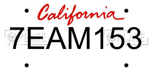 7EAM153 California License Plate