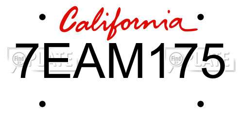 7EAM175 California License Plate