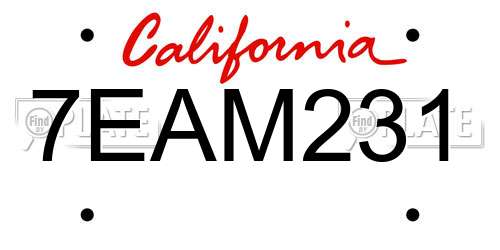 7EAM231 California License Plate