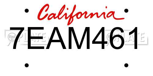7EAM461 California License Plate