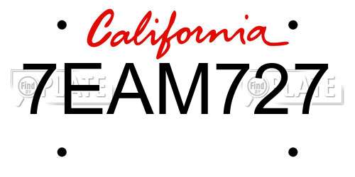 7EAM727 California License Plate