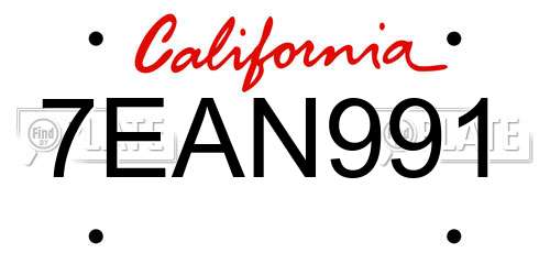 7EAN991 California License Plate